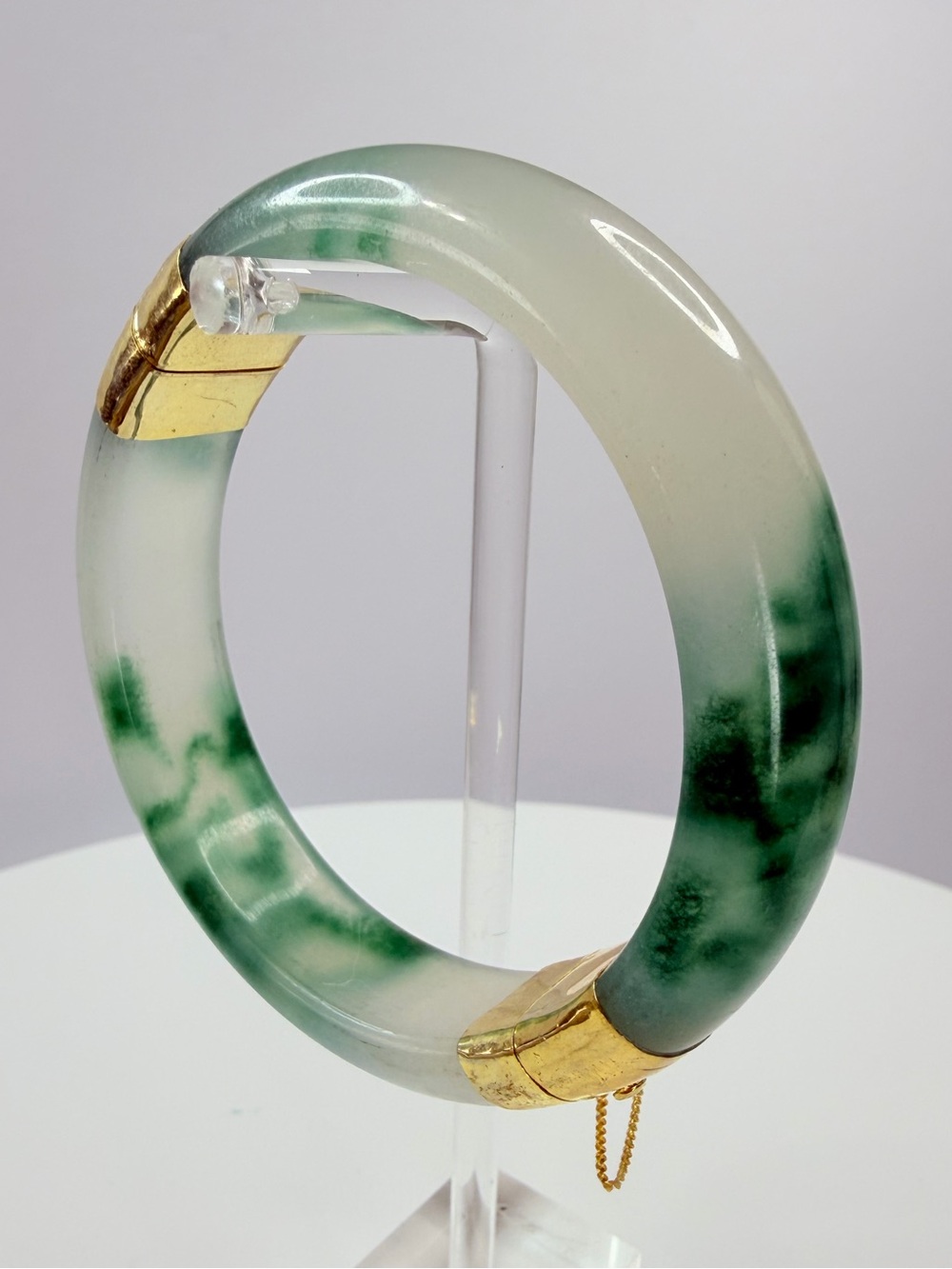 Vintage Mid-Century Moss Agate Hinged Bangle Bracelet, 14K GP